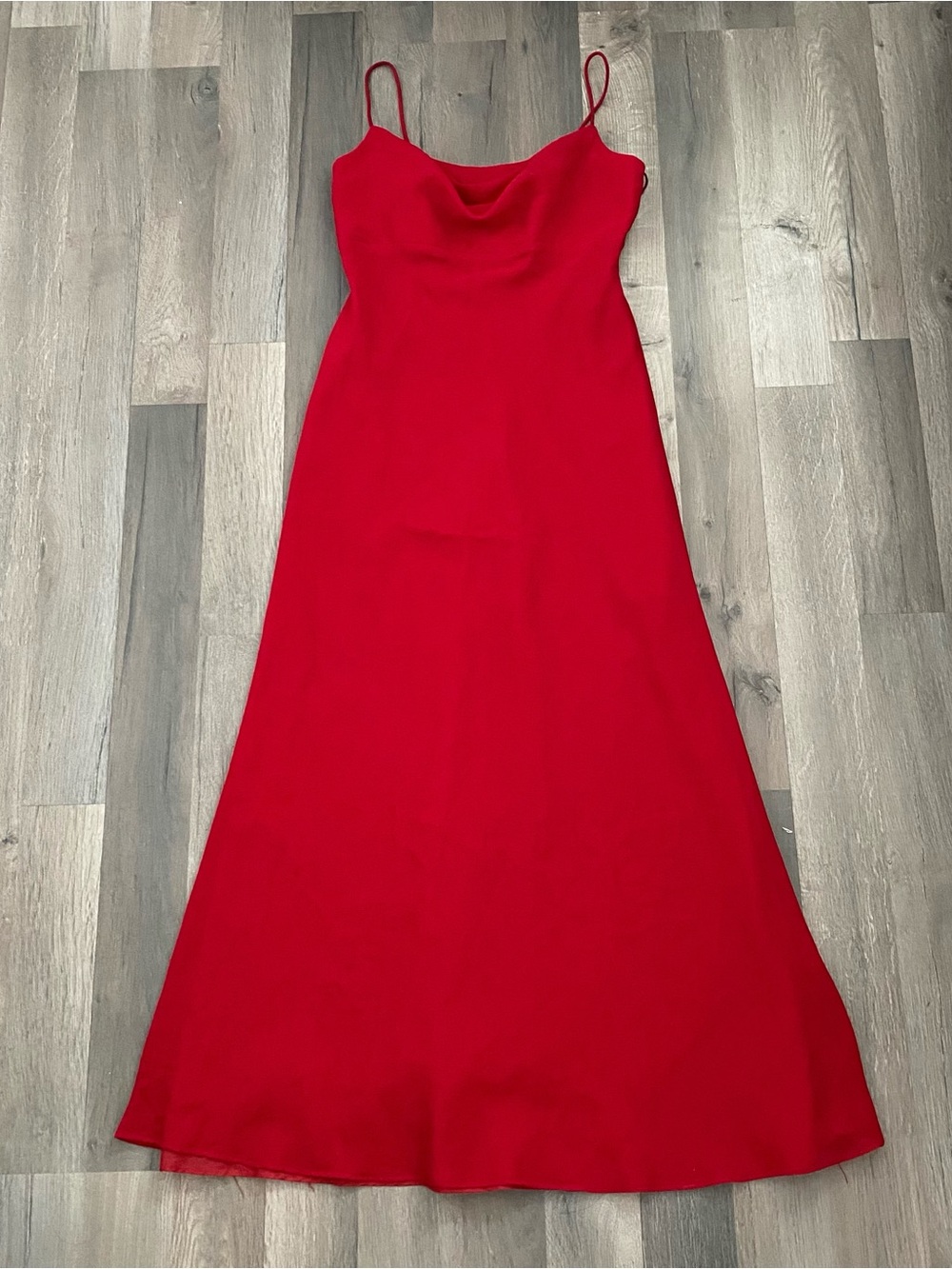 Vintage Red Slip Maxi Dress with Cowl Neck
